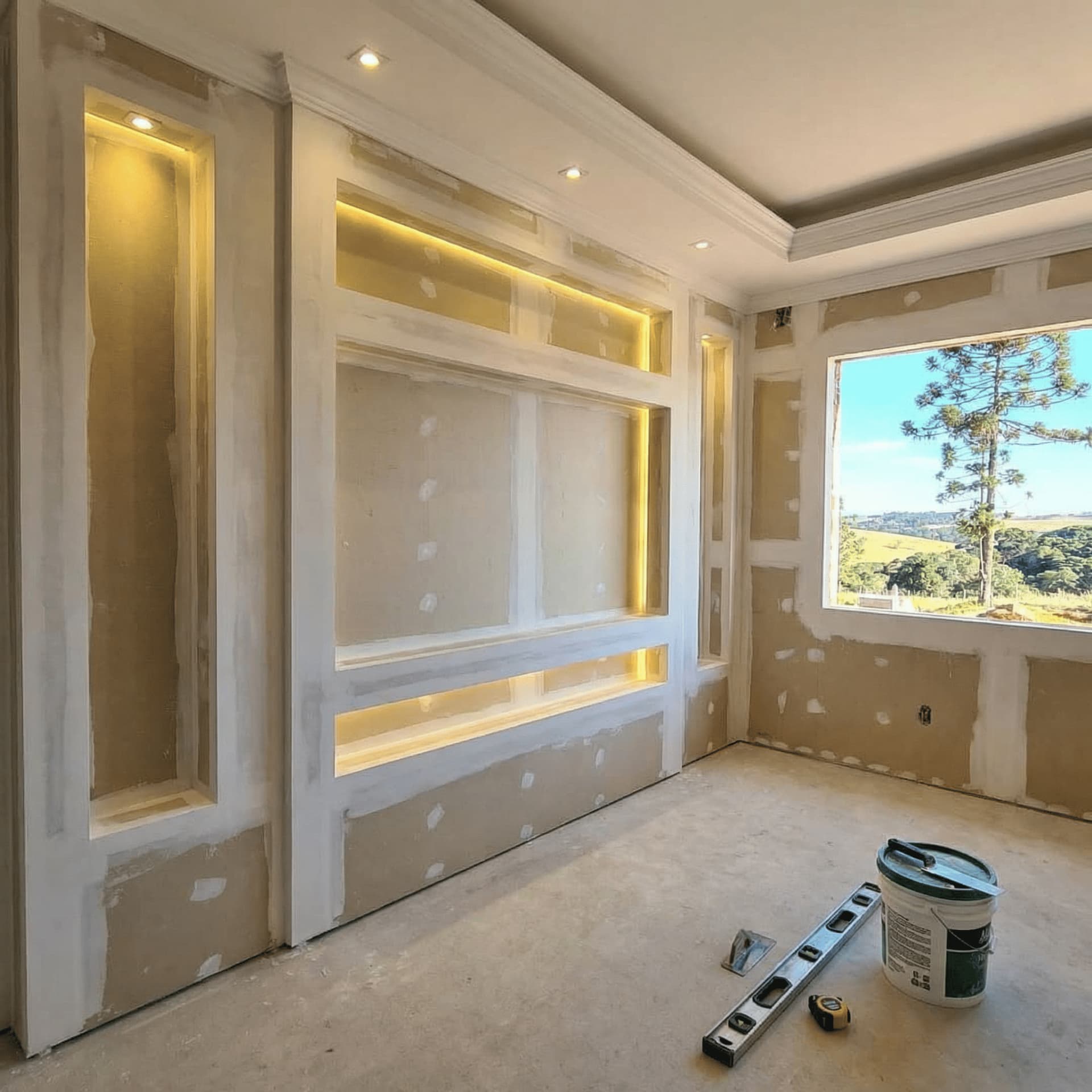 Interior com parede de drywall